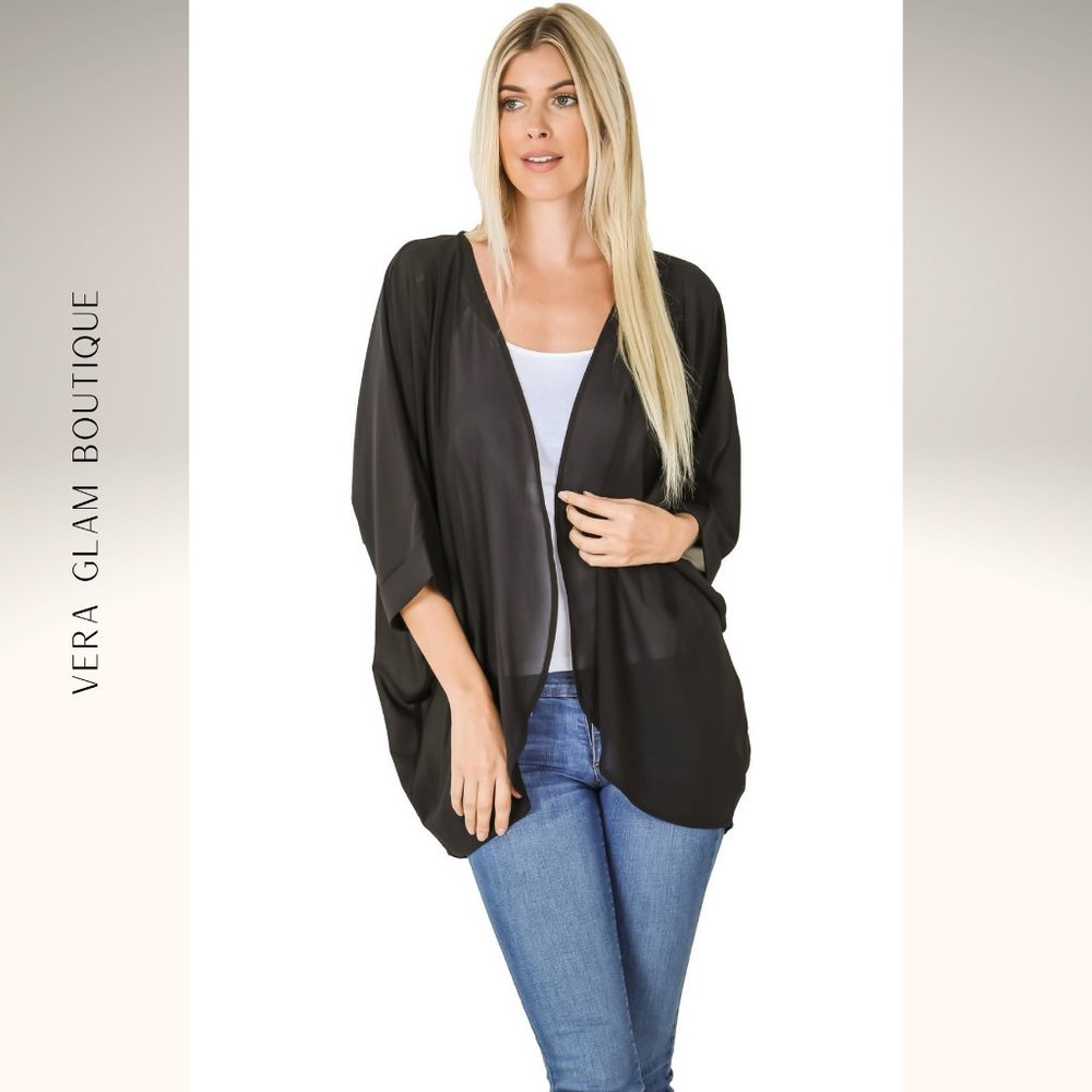 Zenana Chiffon Cardigon with Shoulder Pleat